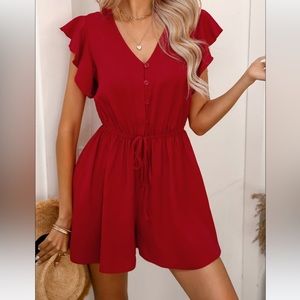 Cupshe Petra Ruffled Drawstring Romper XL Red